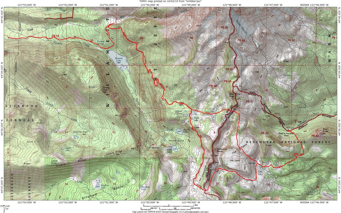 GPS map of the trip through the Jefferson wilderness