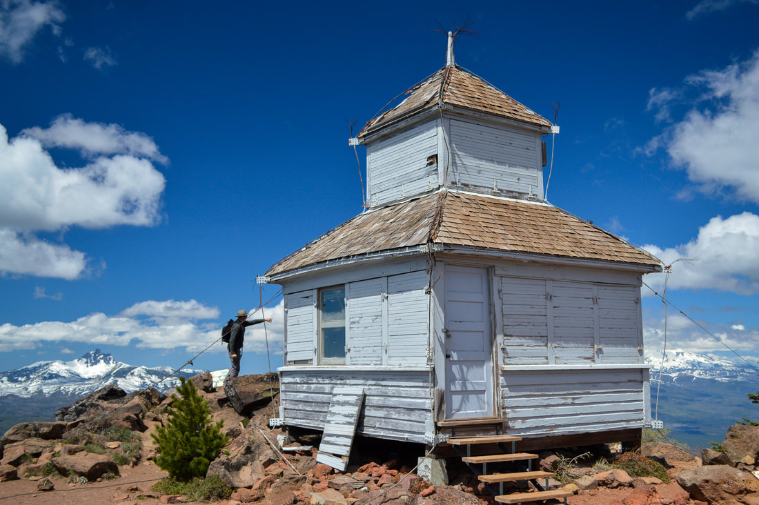 Old fire lookout at the summit of Black Butte