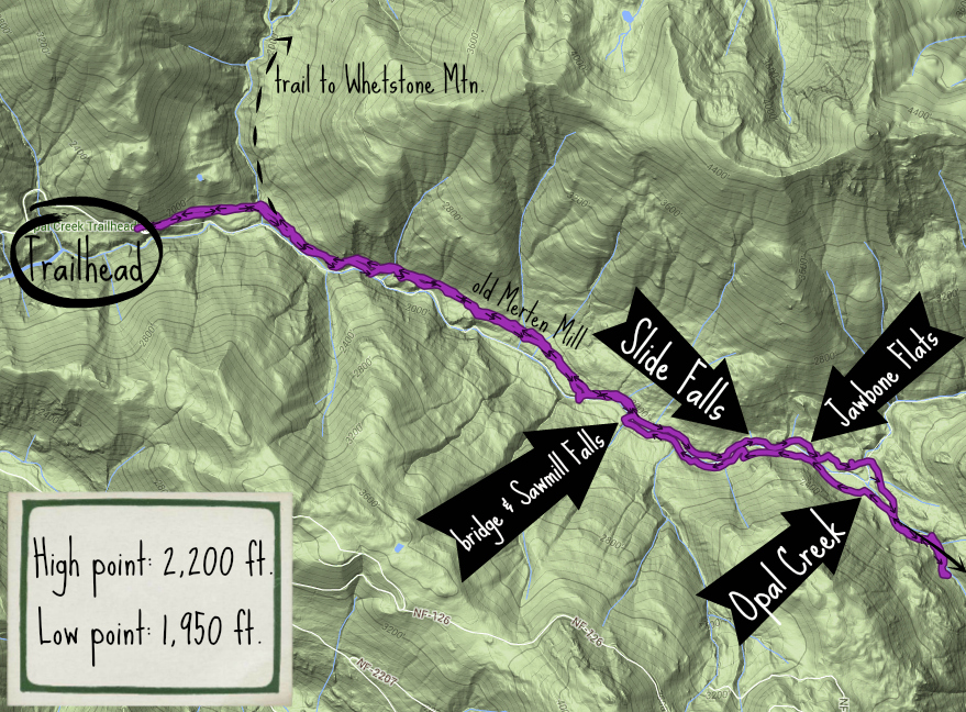 GPS map of the Opal Creek hiking trail