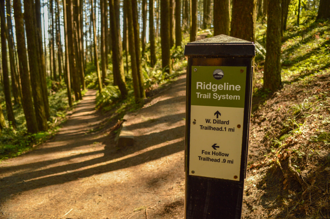 Ridgeline Trail sign W. Dillard trailhead Fox Hollow Trailhead