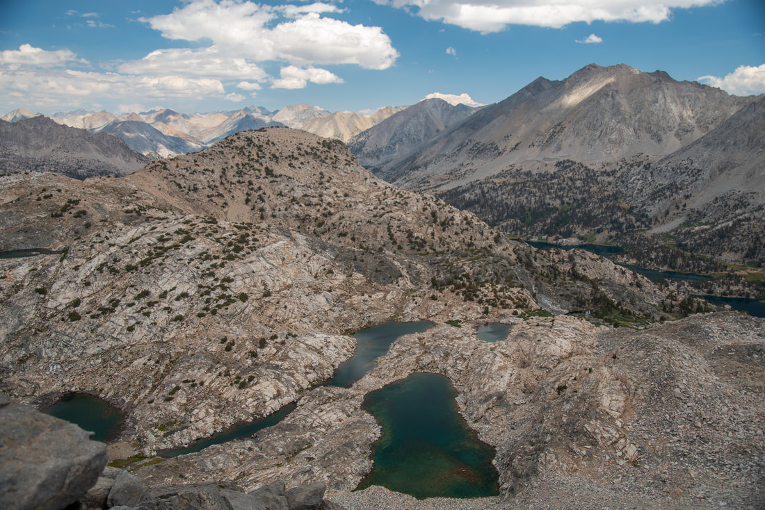 view to the north of Rae Lakes basin from Glenn Pass