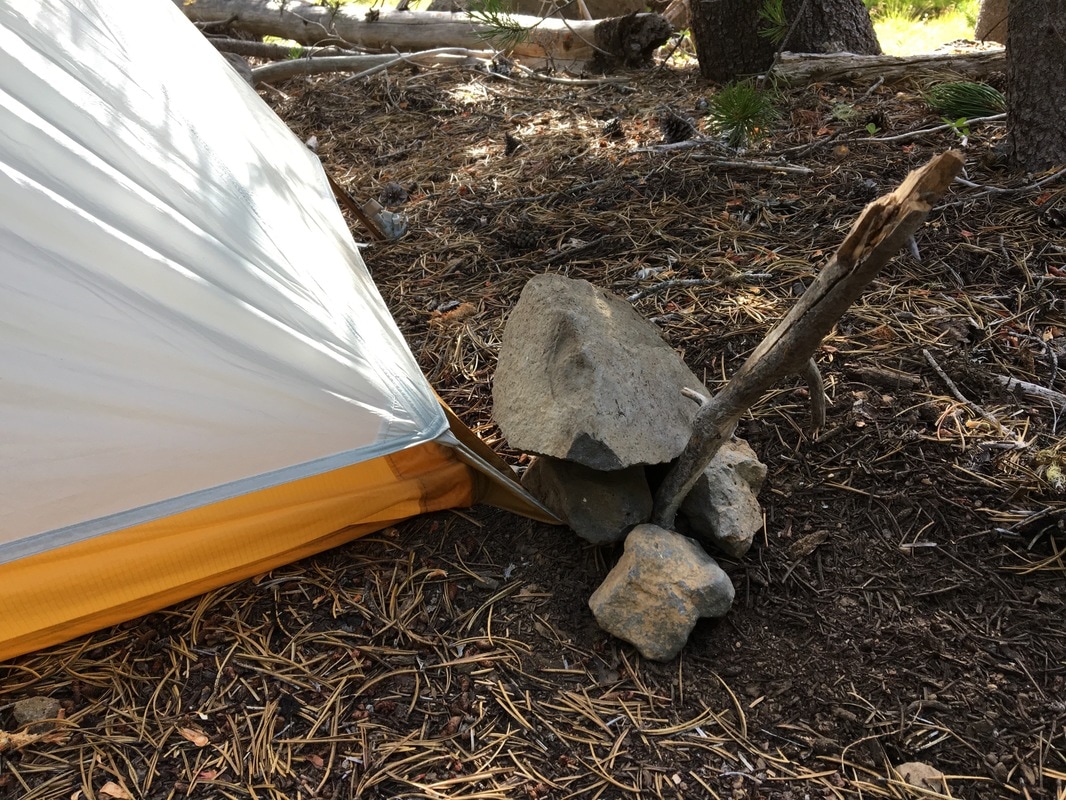 using rocks to stake my tent Pacific Crest Trail Oregon