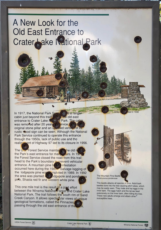 informational sign at the old east entrance Crater Lake National Park