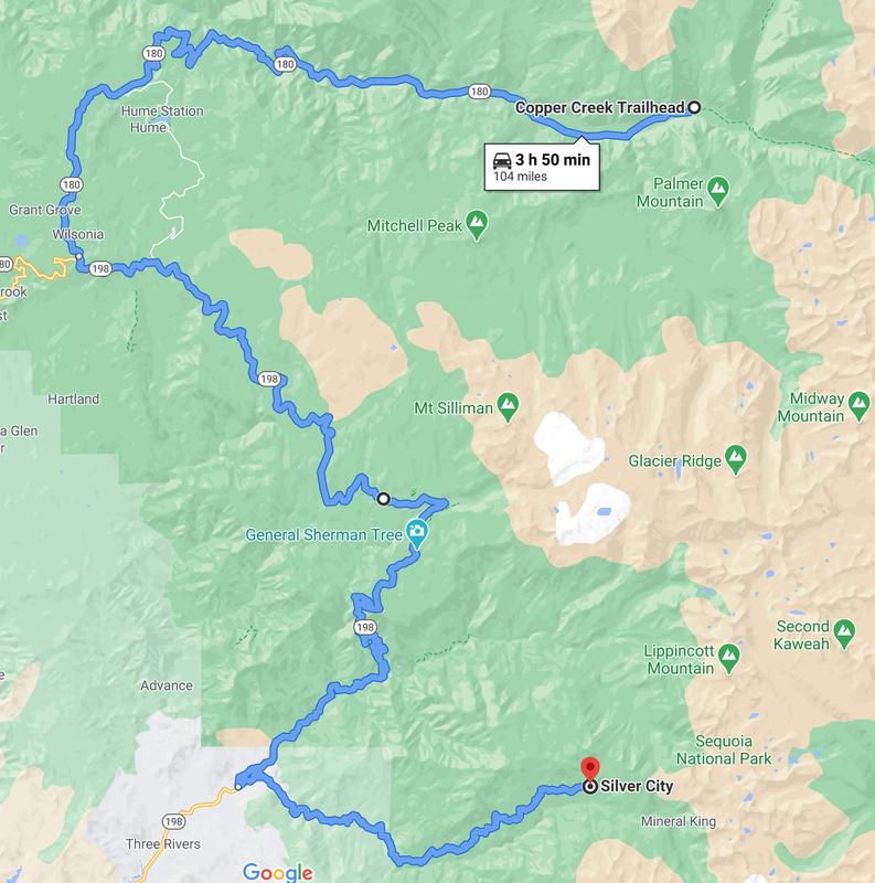 map of Roads End trailhead to Silver City California