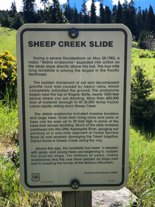 Sheep creek slide information sign Wagner Butte