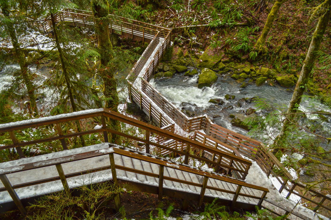wooden staircase at McDowell Creek Falls